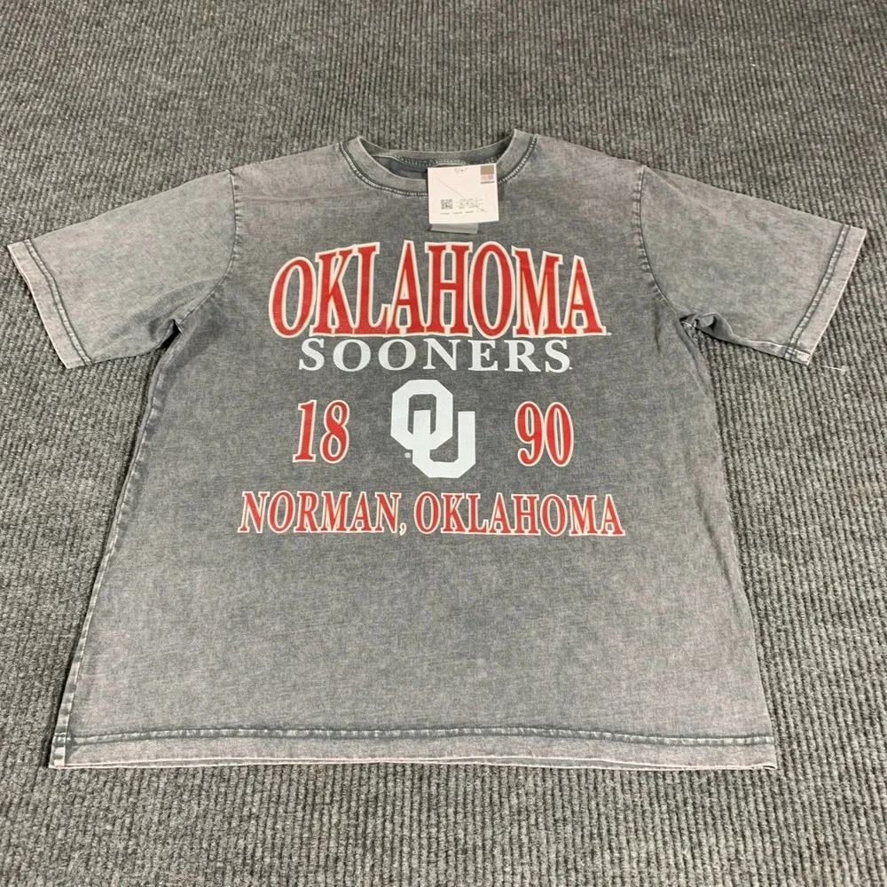 NWT- Oklahoma Sooners T Shirt Adult S Gray‎ Short Sleeve College Football Faded